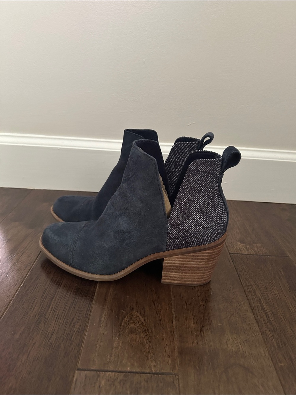 Toms Navy Suede and Textile Ankle Boots